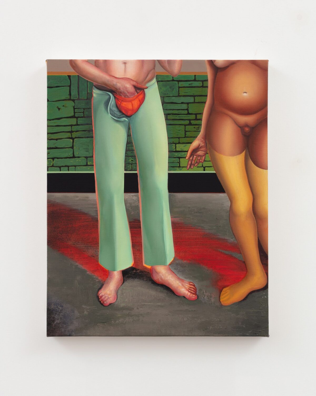 This image depicts an artwork by Alannah Farrell titled "Mommy's Little Cum Sock." This artwork was created in 2026 and measures 20" x 16" [HxW] (50.8 x 40.64 cm). Its medium is Oil and acrylic on canvas.